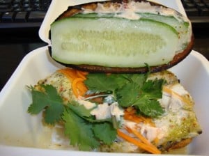 Open grilled king mackerel sandwich from Num Pang