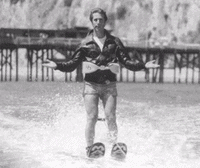 Fonzie in a scene from "Happy Days" where jumping the shark originated.