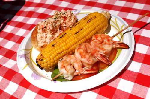 Ed's Lobster Roll, Grilled Shrimp Skewers & Corn