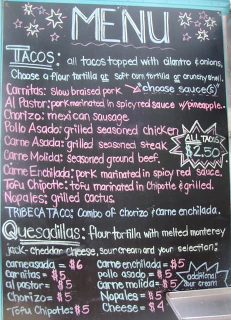 menu tacos