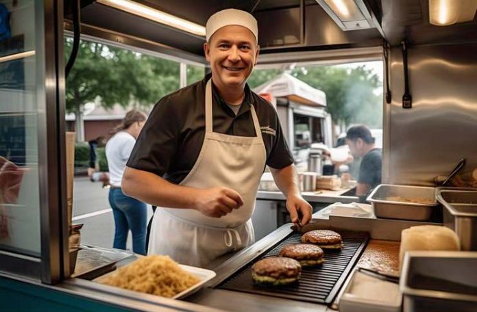 Food truck vendor at work