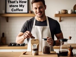 a guy storing coffee