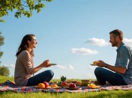 a couple eating food and practicing mindful eating for personal renewal