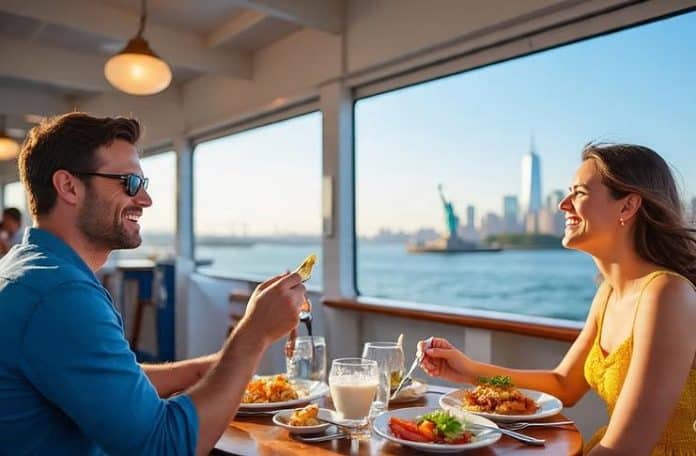 couple eating at lunch cruise in new york