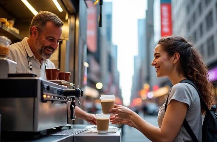 coffee shop in new york nyc food truck serving coffee