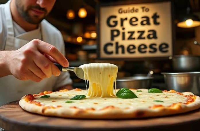 chef checking a pizza cheese