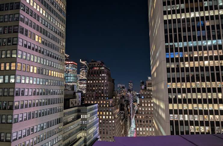 The rooftop view at night at Elsie rooftop