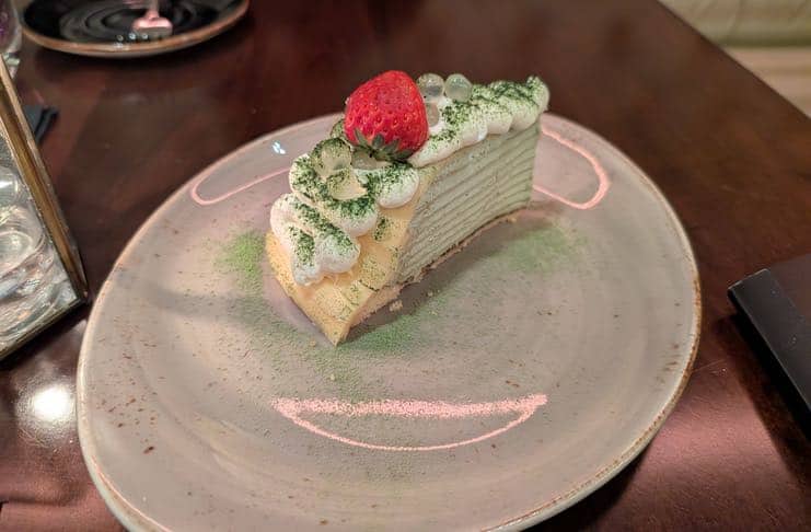 Matcha crepe cake at the lotus bar new york city
