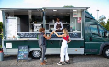 Event Catering Prospecting Checklist For Food Trucks Food truck owner reviewing an event catering prospecting checklist before contacting potential clients